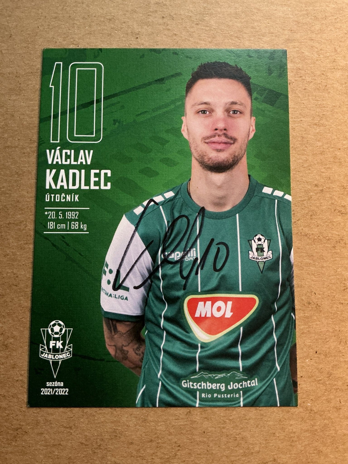 Václav Kadlec, Czech Republic 🇨🇿 FK Jablonec 2021/22 hand signed - Autographs-World