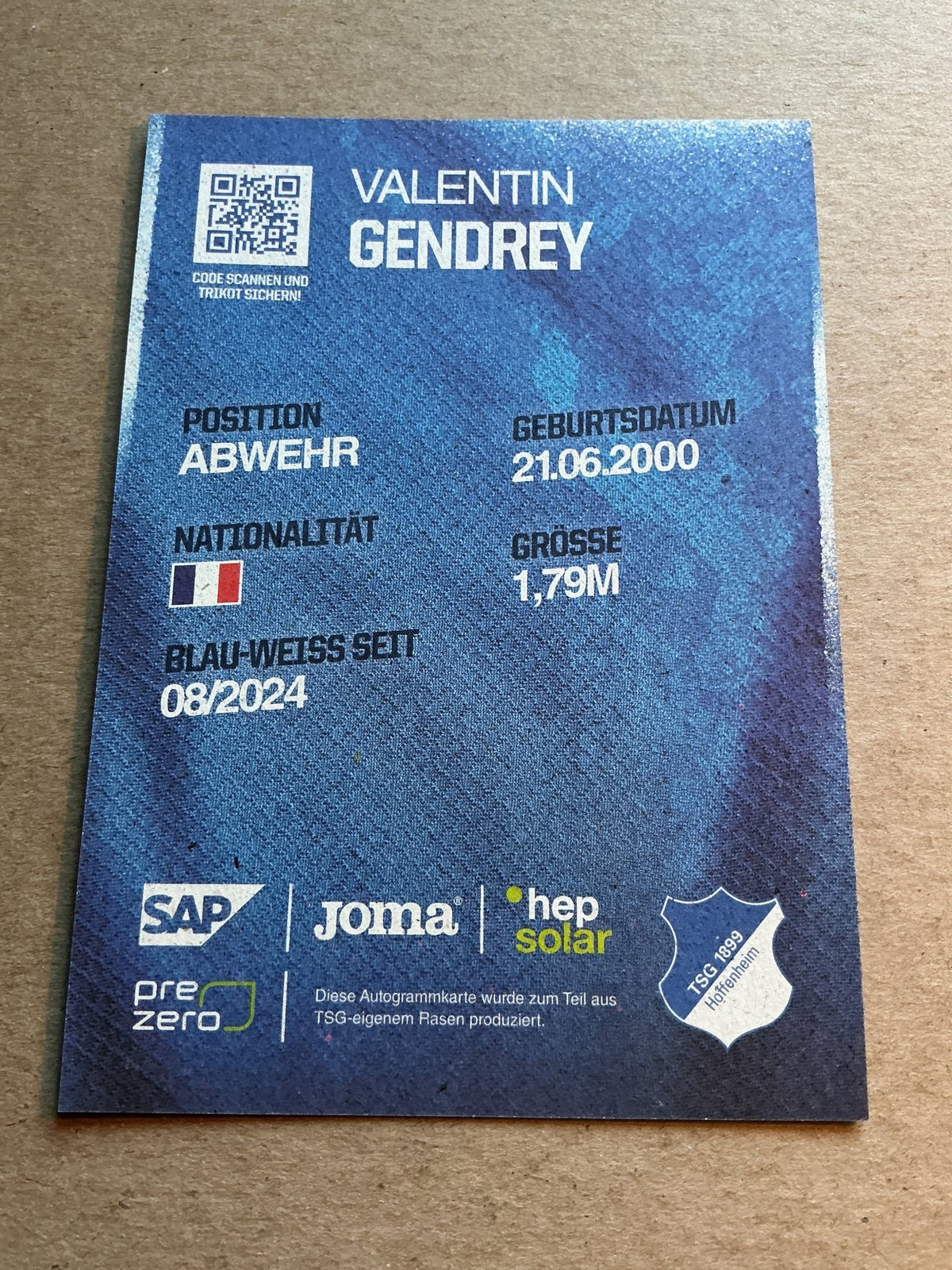 Valentin Gendrey, France 🇫🇷 TSG 1899 Hoffenheim 2024/25 hand signed - Autographs-World