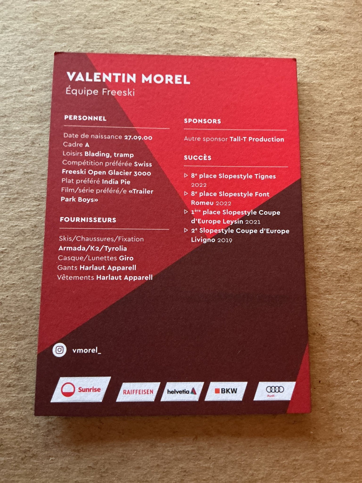 Valentin Morel, Switzerland 🇨🇭 Freeski 2023/24 hand signed - Autographs-World