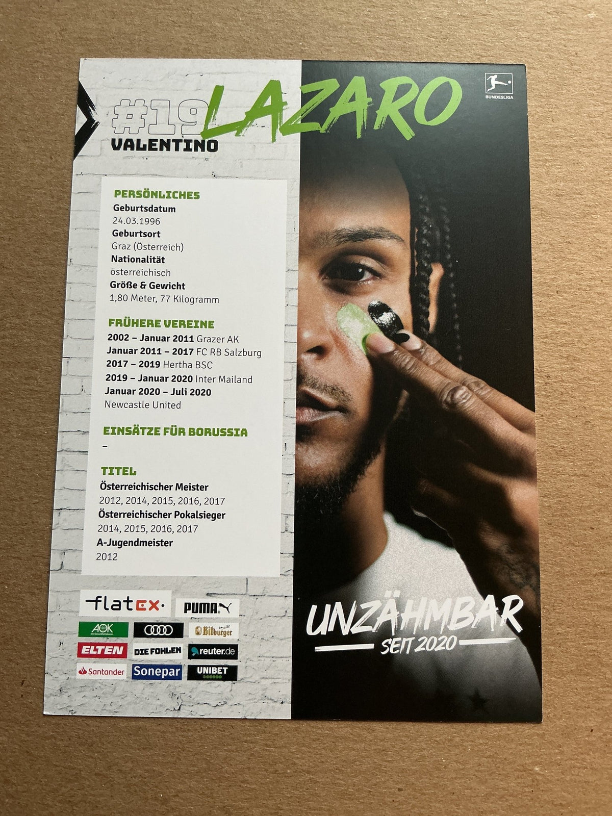 Valentino Lazaro, Austria 🇦🇹 Borussia Mönchengladbach 2020/21 hand signed - Autographs-World