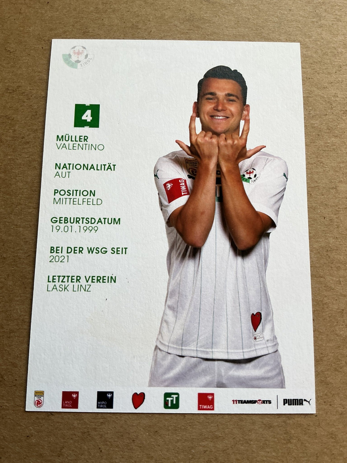Valentino Müller, Austria 🇦🇹 WSG Tirol 2023/24 hand signed - Autographs-World
