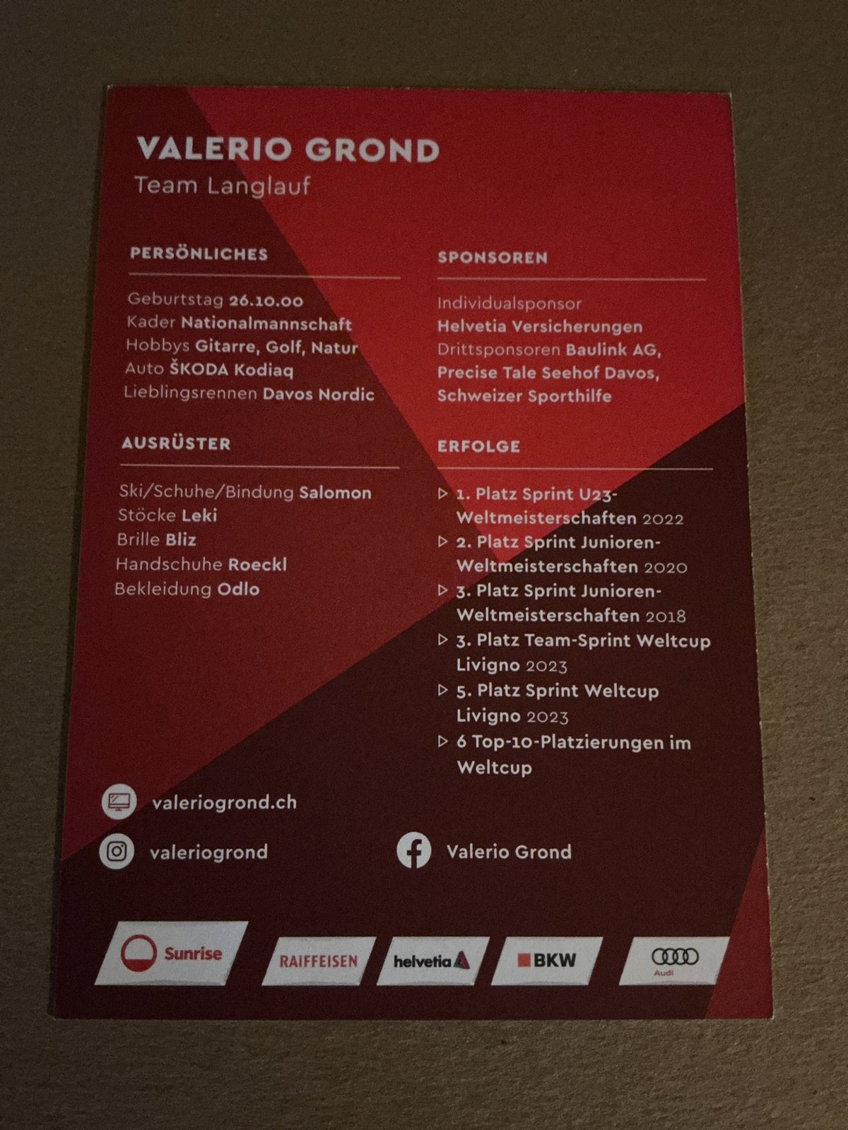 Valerio Grond, Switzerland 🇨🇭 Cross Country 2023/24 hand signed - Autographs-World