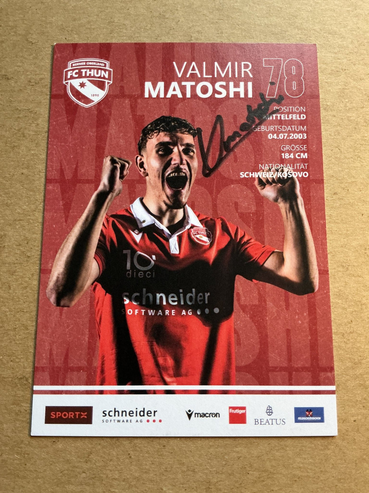 Valmir Matoshi, Kosovo 🇽🇰 FC Thun 2023/24 hand signed - Autographs-World
