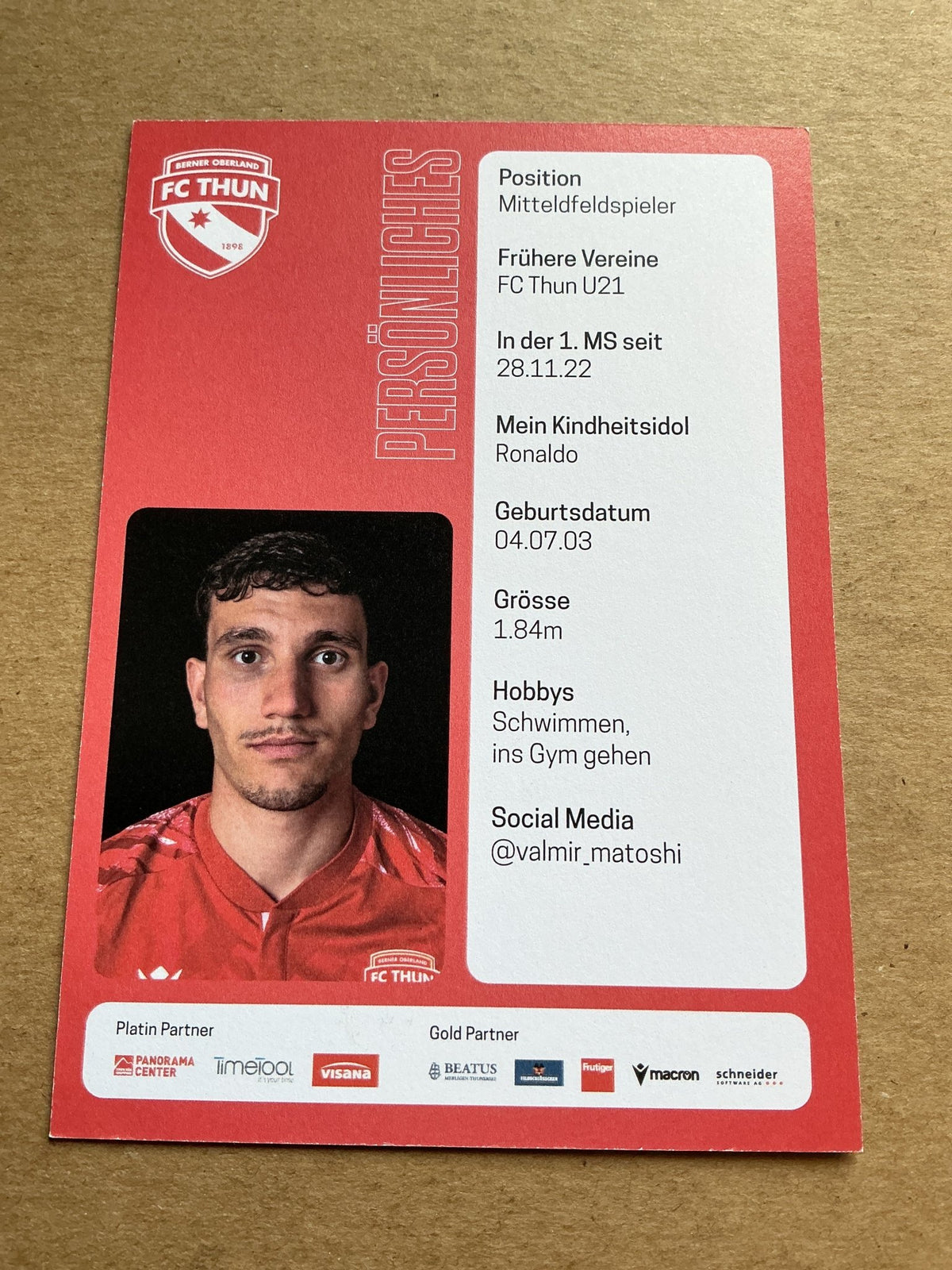 Valmir Matoshi, Switzerland 🇨🇭 FC Thun 2024/25 hand signed - Autographs-World