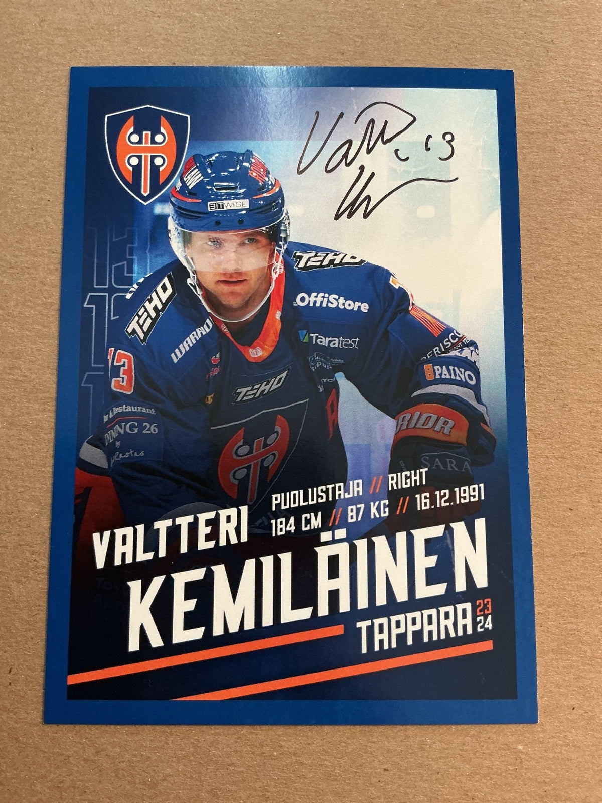 Valtteri Kemiläinen, Finland 🇫🇮 Tappara Tampere 2023/24 hand signed - Autographs-World