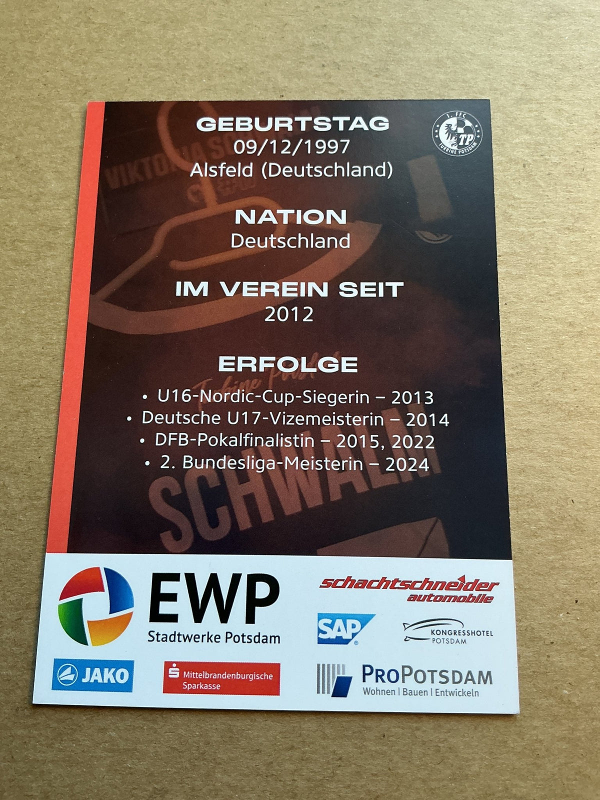 Viktoria Schwalm, Germany 🇩🇪 1.FFC Turbine Potsdam 2024/25 hand signed - Autographs-World