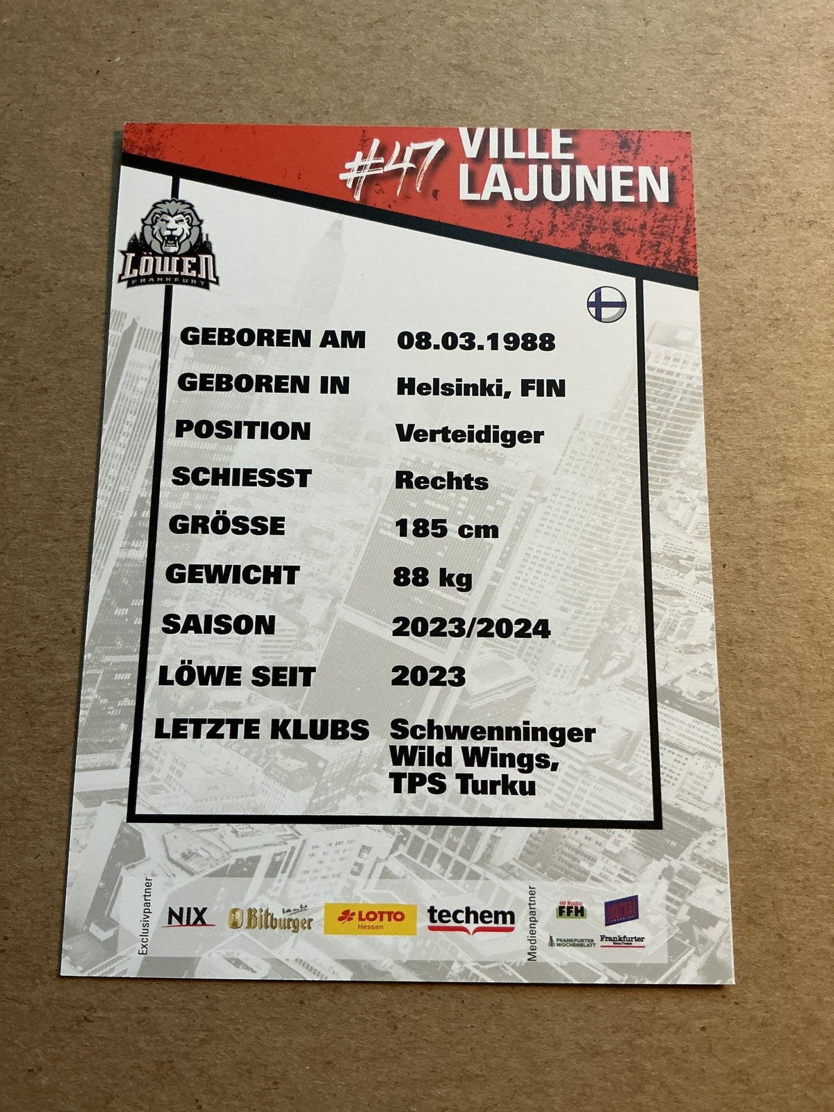 Ville Lajunen, Finland 🇫🇮 Löwen Frankfurt 2023/24 hand signed - Autographs-World