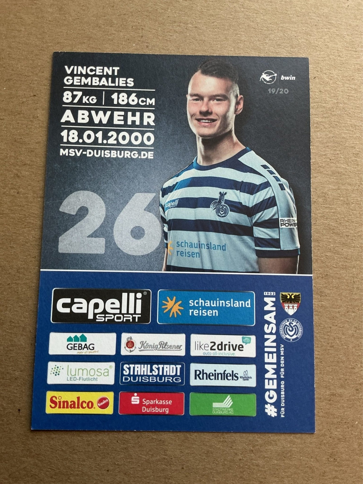Vincent Gembalies, Germany 🇩🇪 MSV Duisburg 2019/20 hand signed - Autographs-World
