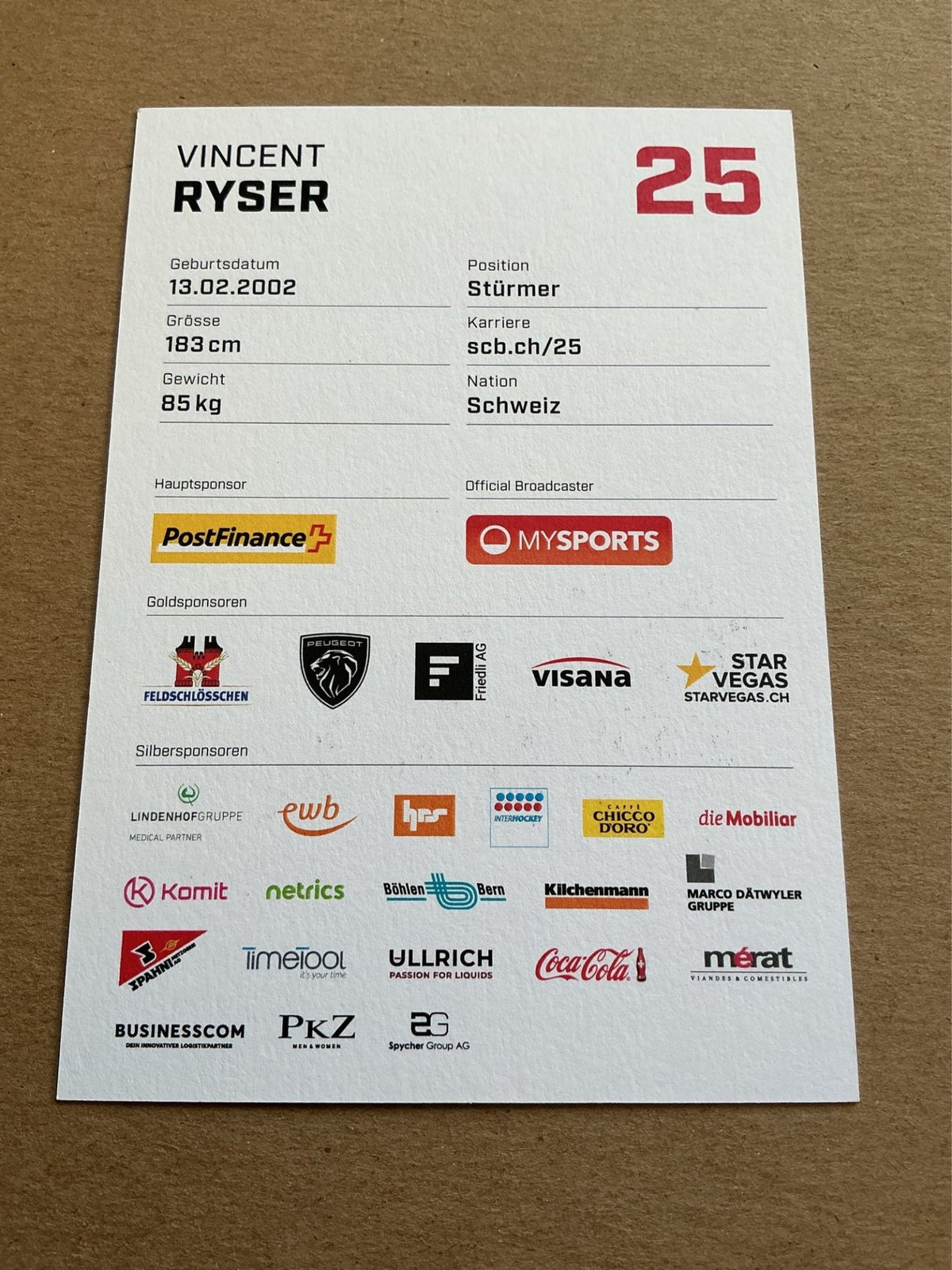 Vincent Ryser, Switzerland 🇨🇭 SC Bern 2023/24 hand signed - Autographs-World