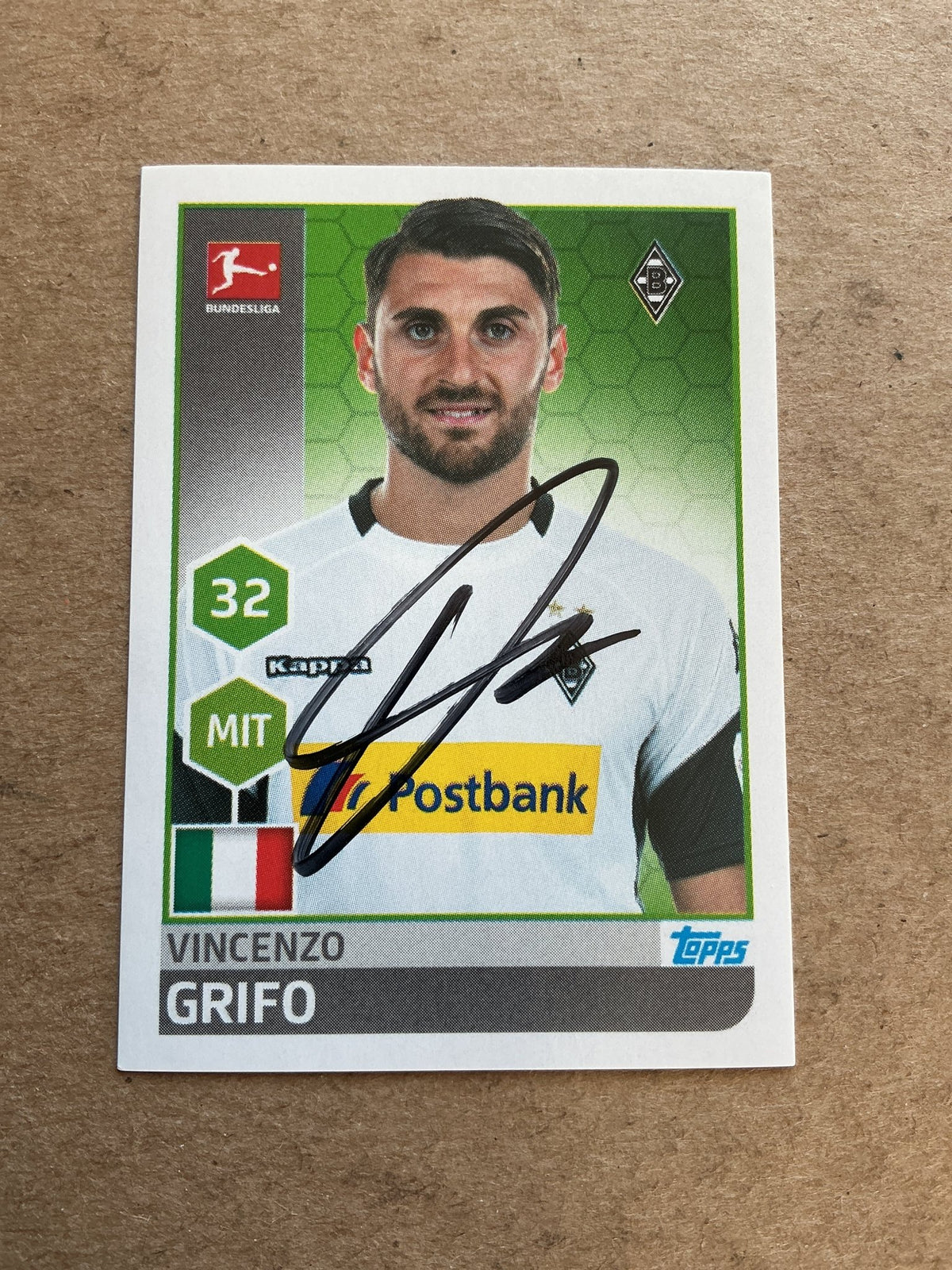 Vincenzo Grifo, Italy 🇮🇹 Borussia Mönchengladbach 2017/18 Topps hand signed - Autographs-World