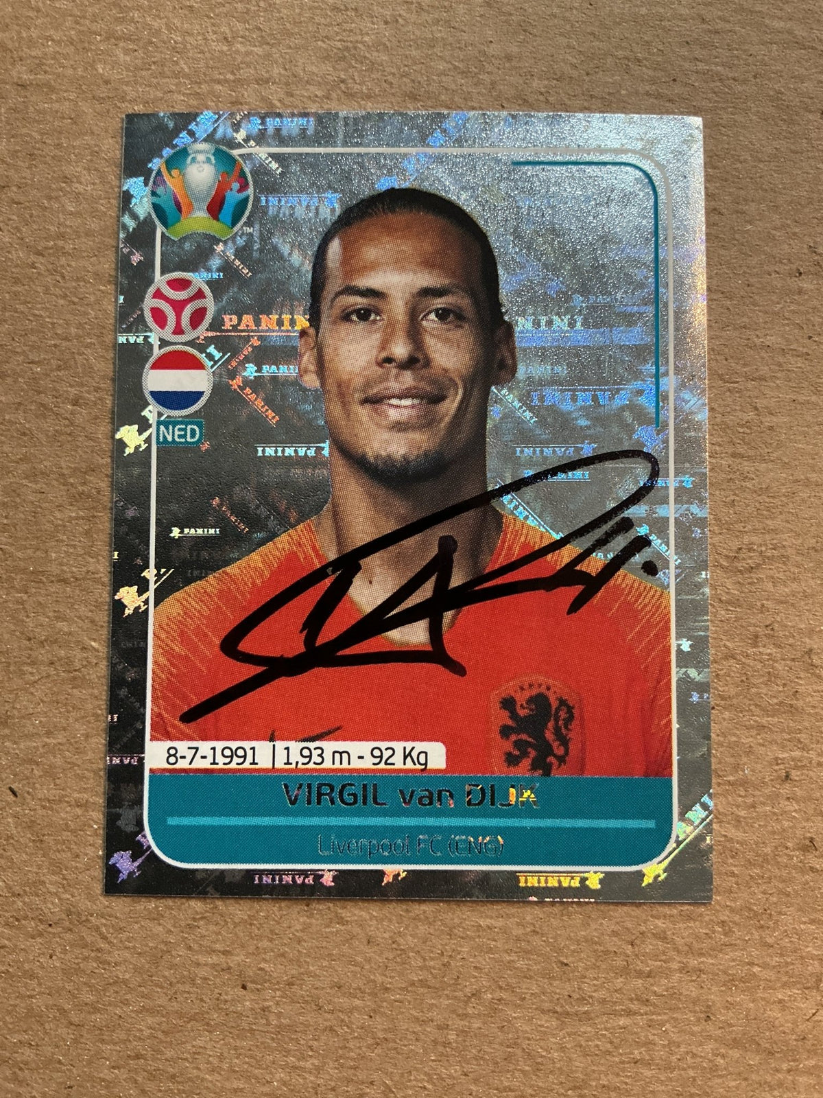 Virgil van Dijk, Netherlands 🇳🇱 UEFA Euro 2020 Panini hand signed - Autographs-World