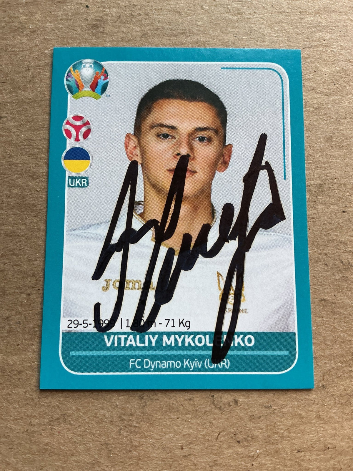Vitaliy Mykolenko, Ukraine 🇺🇦 UEFA Euro 2020 Panini hand signed - Autographs-World