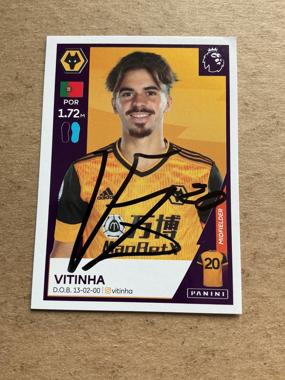 Vitinha, Portugal 🇵🇹 Wolverhampton Wanderers 2021 Panini hand signed - Autographs-World