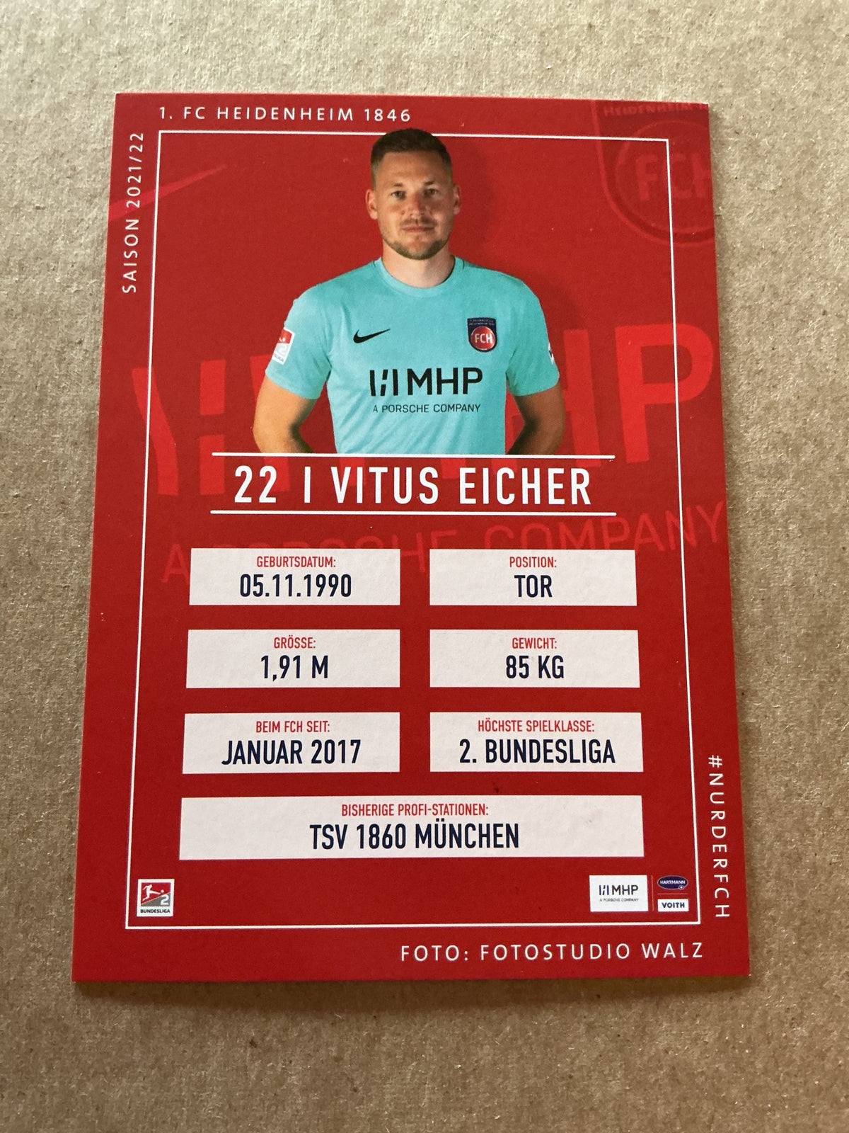 Vitus Eicher, Germany 🇩🇪 1.FC Heidenheim 2021/22 hand signed - Autographs-World