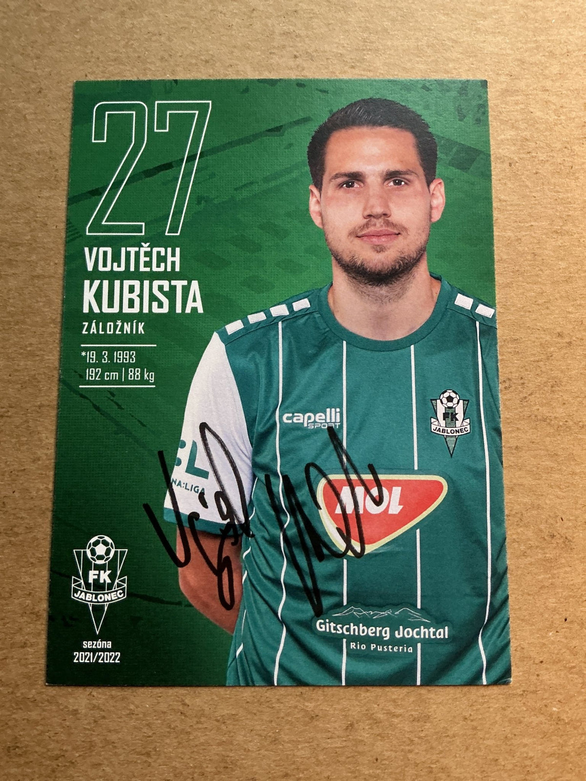 Vojtěch Kubista, Czech Republic 🇨🇿 FK Jablonec 2021/22 hand signed - Autographs-World