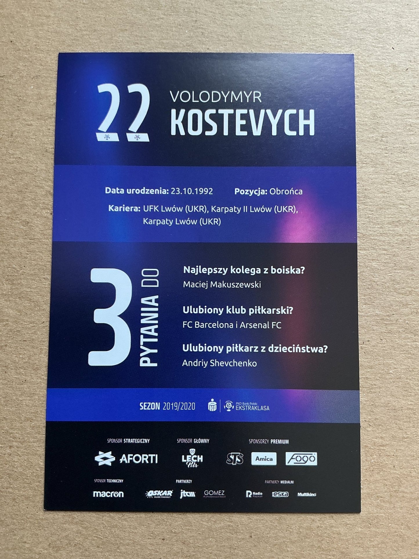 Volodymyr Kostevych, Ukraine 🇺🇦 Lech Poznań 2019/20 hand signed - Autographs-World