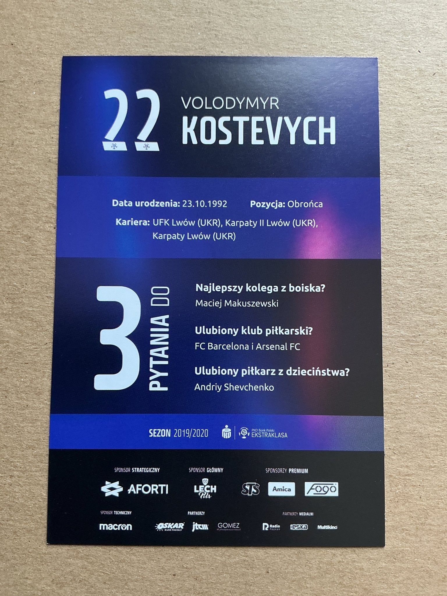 Volodymyr Kostevych, Ukraine 🇺🇦 Lech Poznań 2019/20 hand signed - Autographs-World