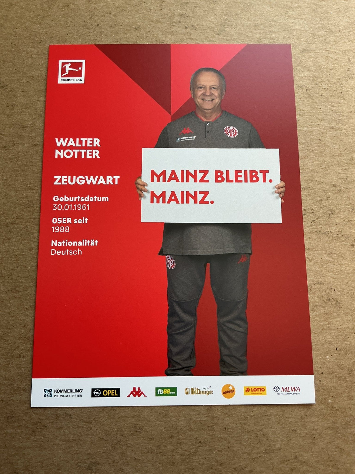 Walter Notter, Germany 🇩🇪 FSV Mainz 05 2020/21 hand signed - Autographs-World