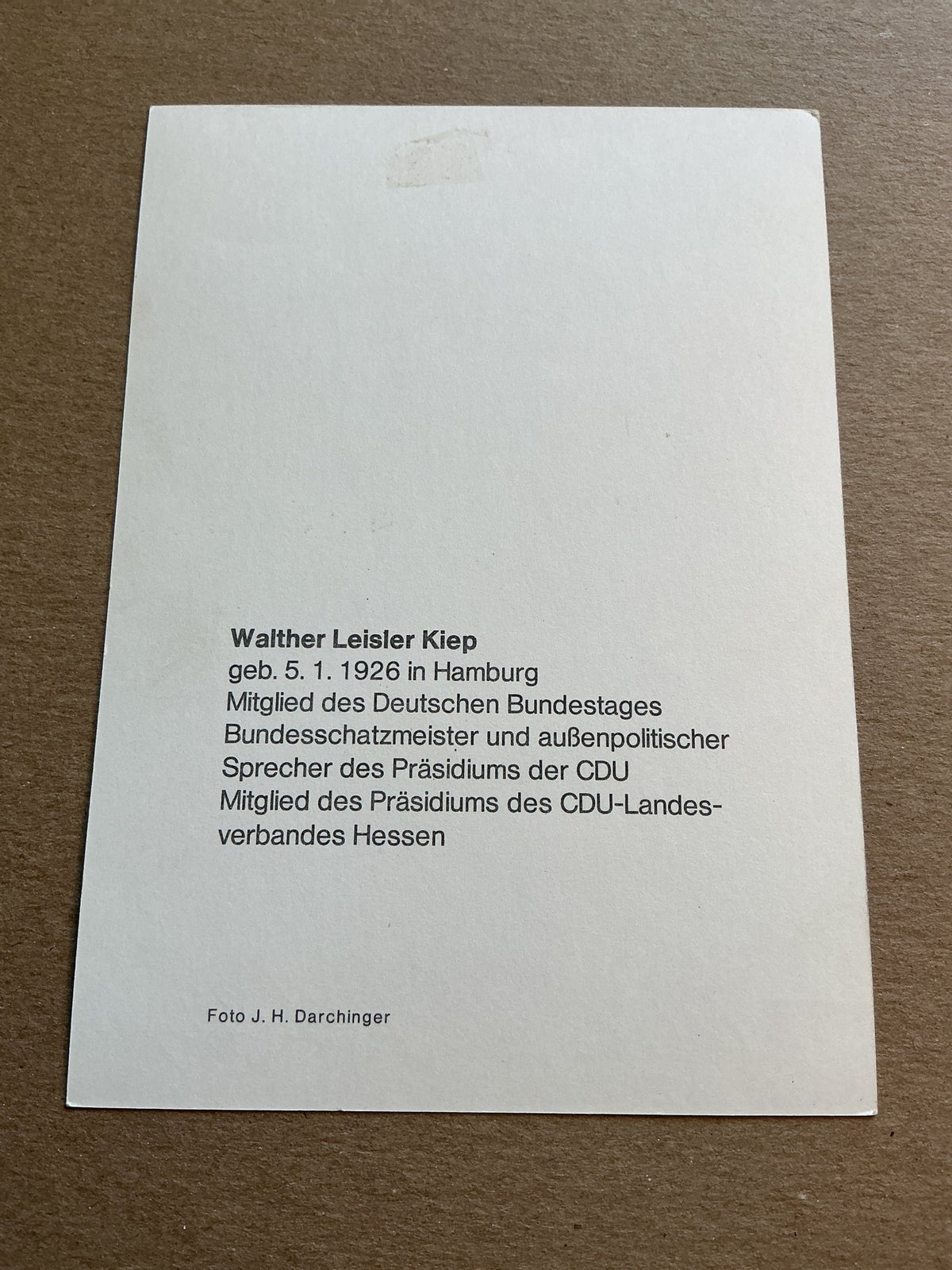 Walther Leisler Kiep, Germany 🇩🇪 Member of Parlament Politics hand signed - Autographs-World