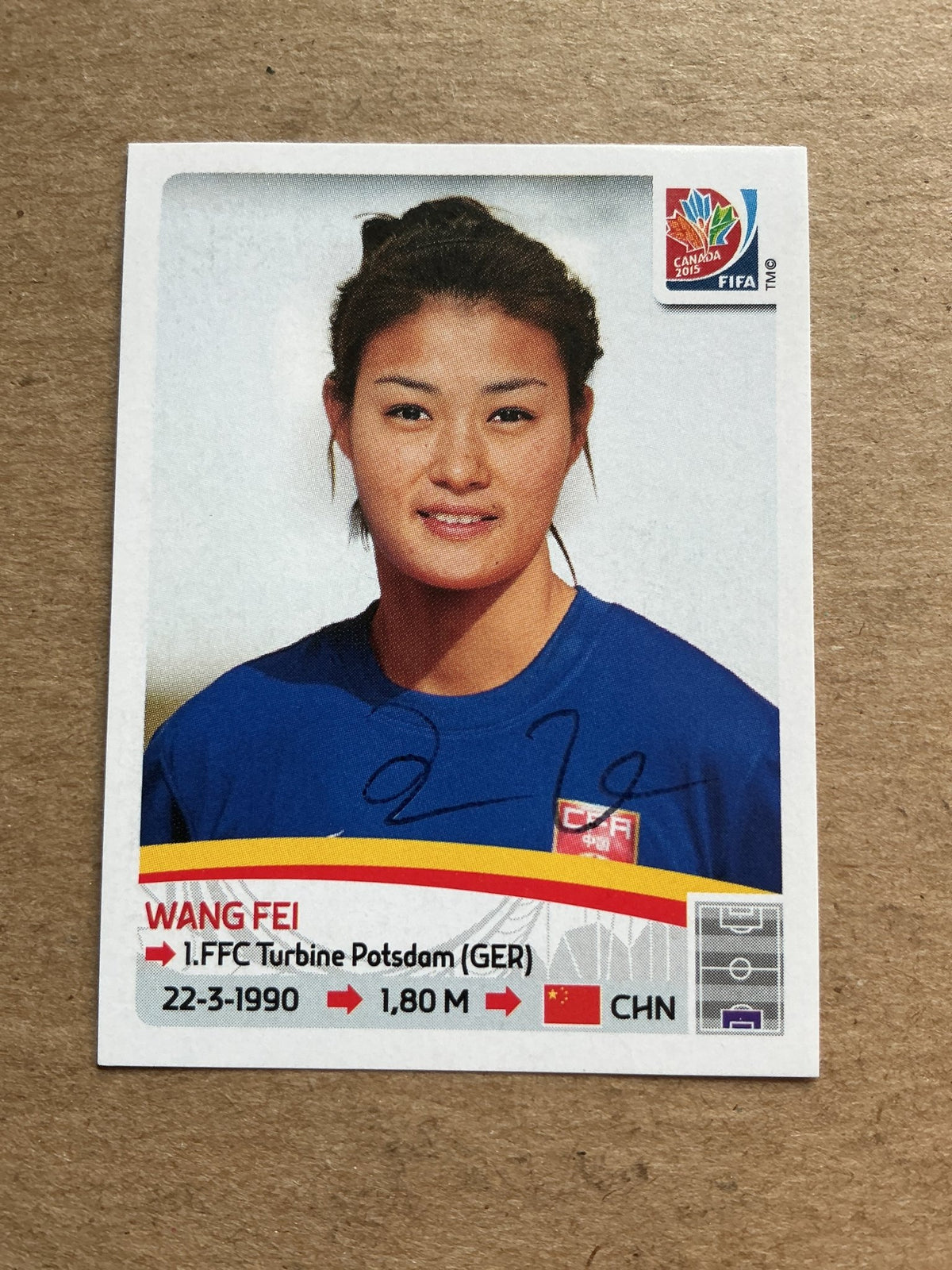 Wang Fei, China 🇨🇳 FIFA Women’s World Cup 2015 Panini hand signed - Autographs-World