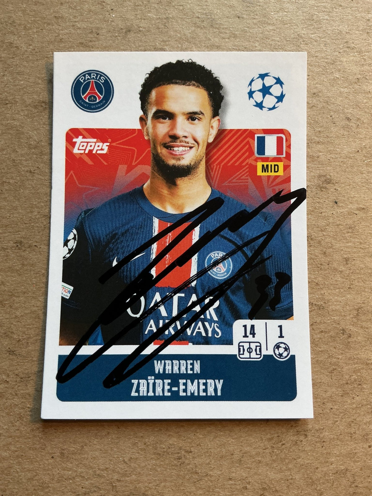 Warren Zaïre-Emery, France 🇫🇷 Paris Saint-Germain 2024/25 Topps hand signed - Autographs-World