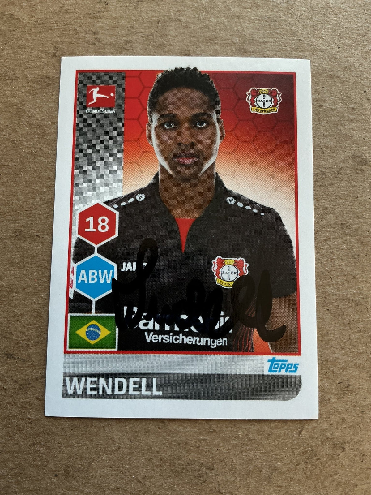 Wendell, Brazil 🇧🇷 Bayer 04 Leverkusen 2017/18 Topps hand signed - Autographs-World