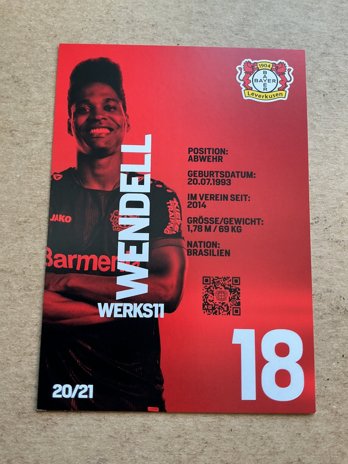Wendell, Brazil 🇧🇷 Bayer 04 Leverkusen 2020/21 hand signed - Autographs-World
