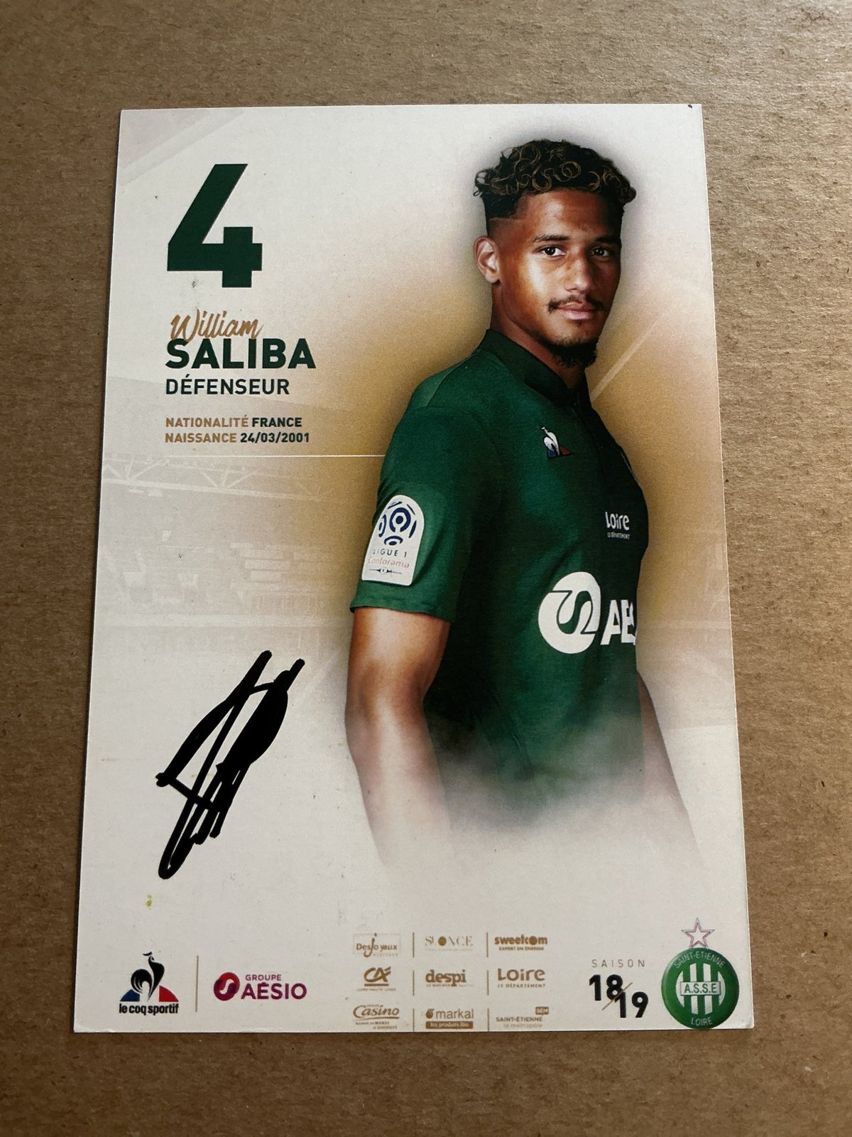 William Saliba, France 🇫🇷 AS Saint-Etienne 2018/19 hand signed - Autographs-World