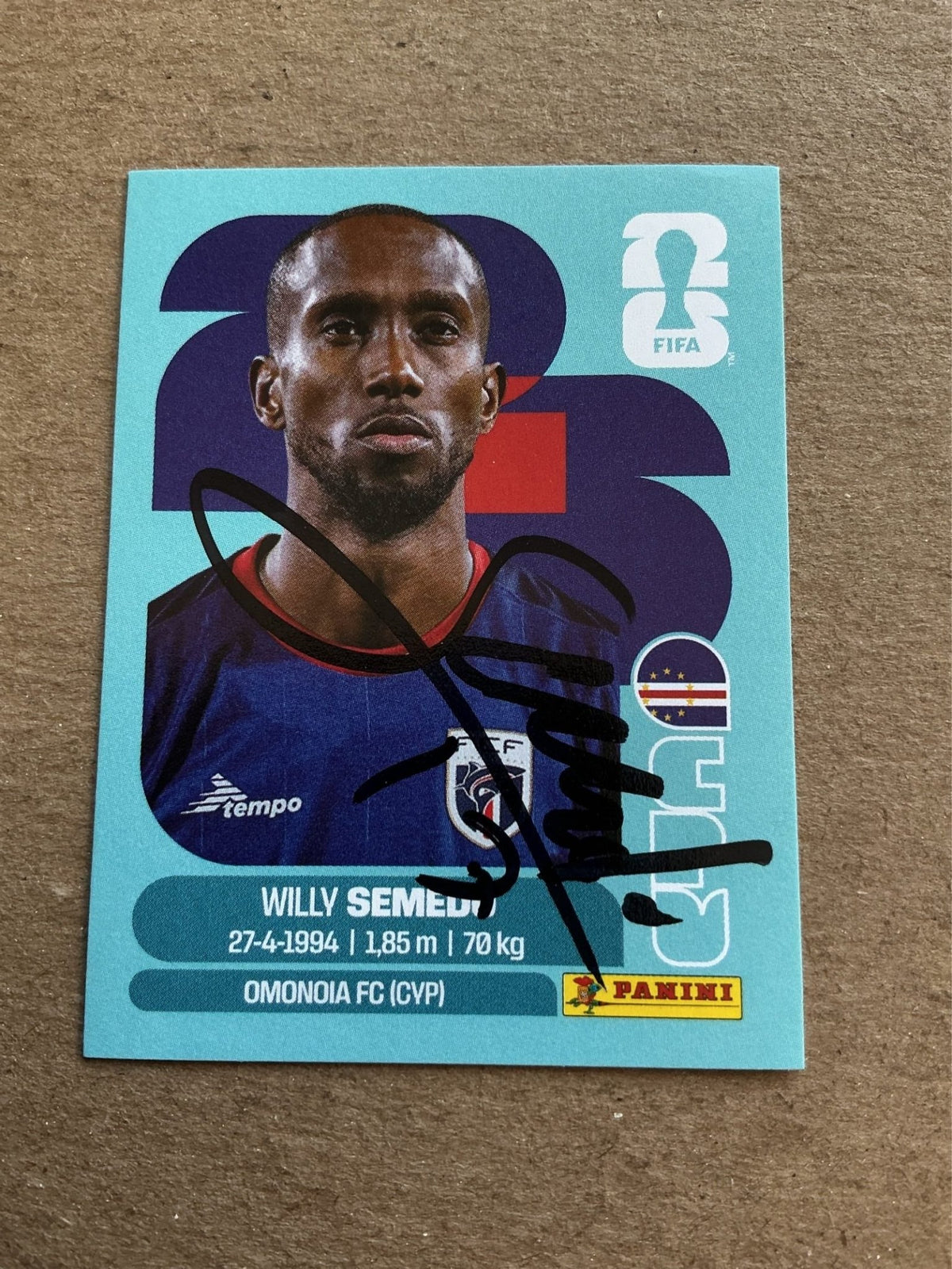 Willy Semedo, Cape Verde 🇨🇻 FIFA World Cup 2026 Panini hand signed - Autographs-World