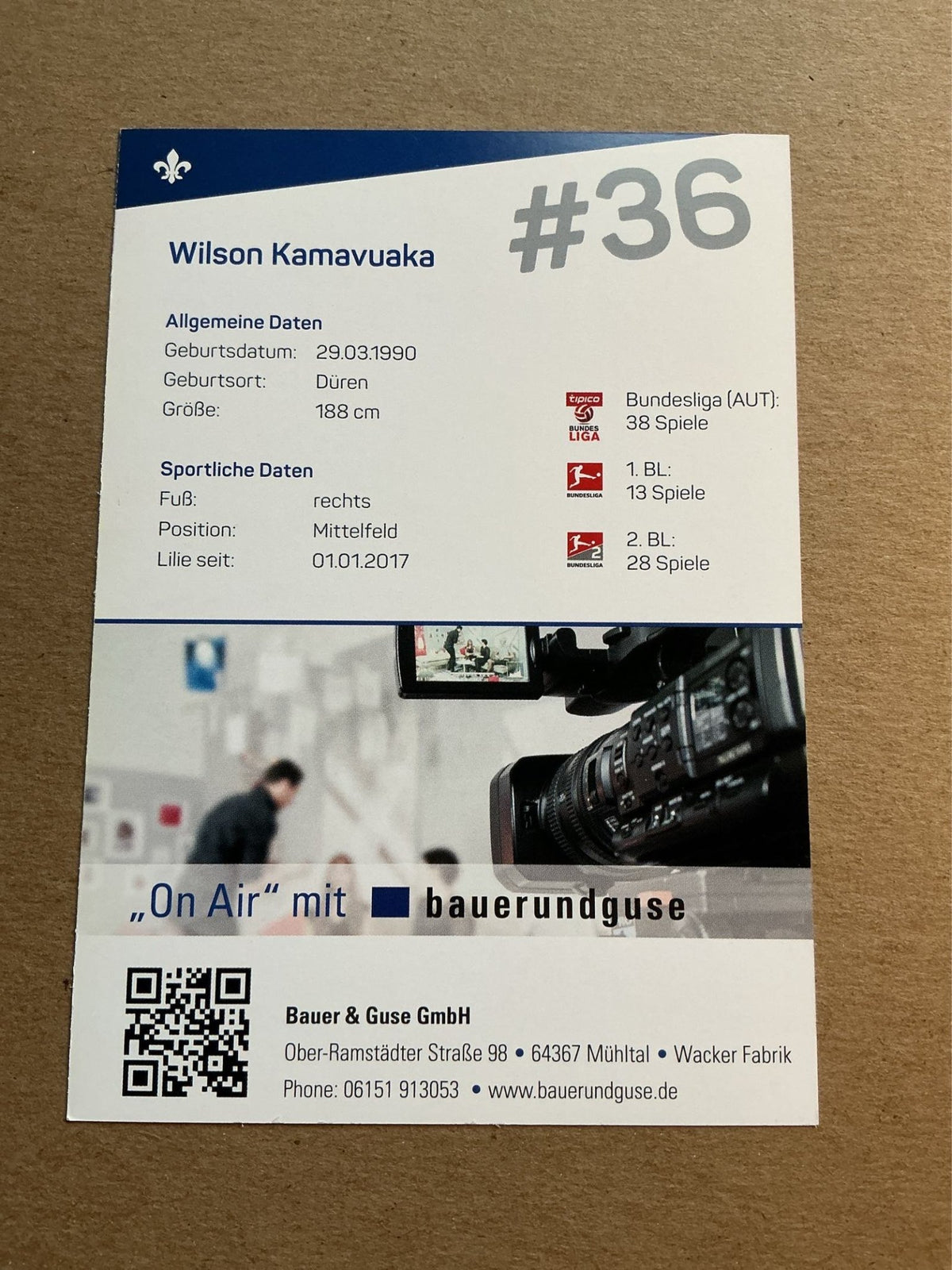 Wilson Kamavuaka, DR Kongo 🇨🇩 SV Darmstadt 98 2017/18 hand signed - Autographs-World