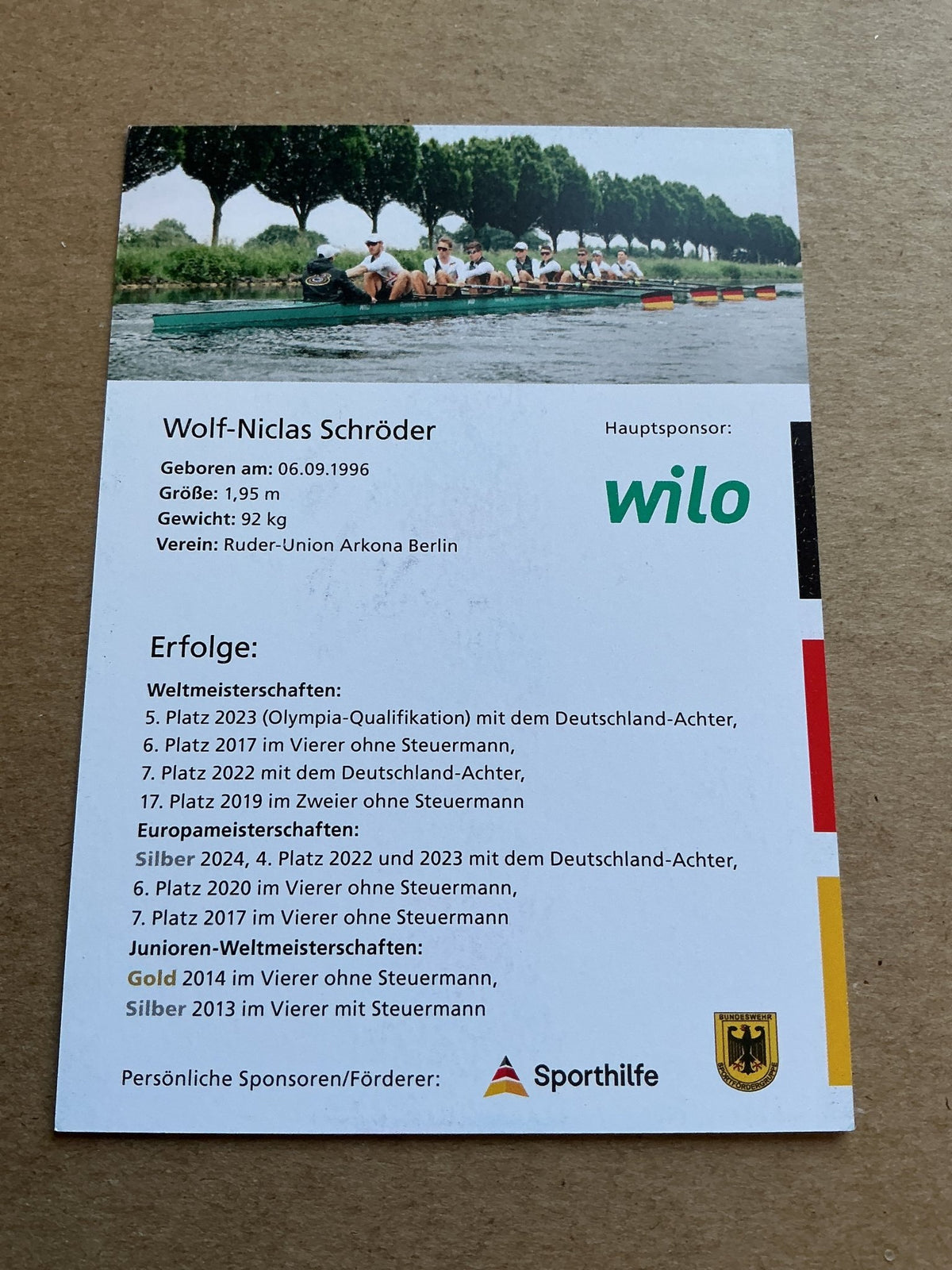 Wolf-Niclas Schröder, Germany 🇩🇪 Rowing Summer Olympics 2024 hand signed - Autographs-World
