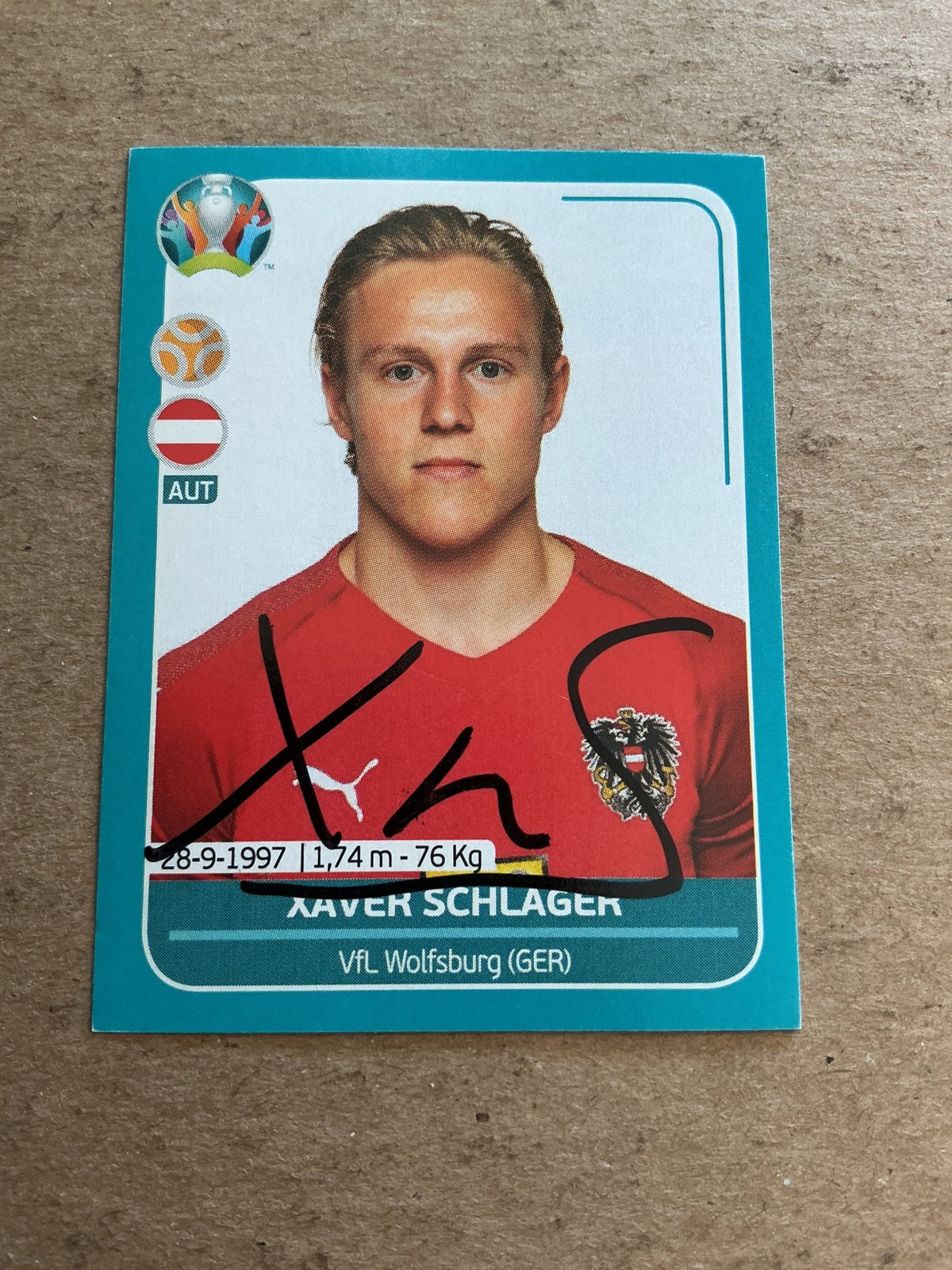 Xaver Schlager, Austria 🇦🇹 UEFA Euro 2020 Panini hand signed - Autographs-World