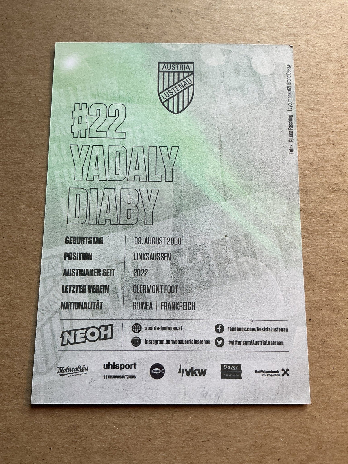 Yadaly Diaby, Guinea 🇬🇳 SC Austria Lustenau 2023/24 hand signed - Autographs-World