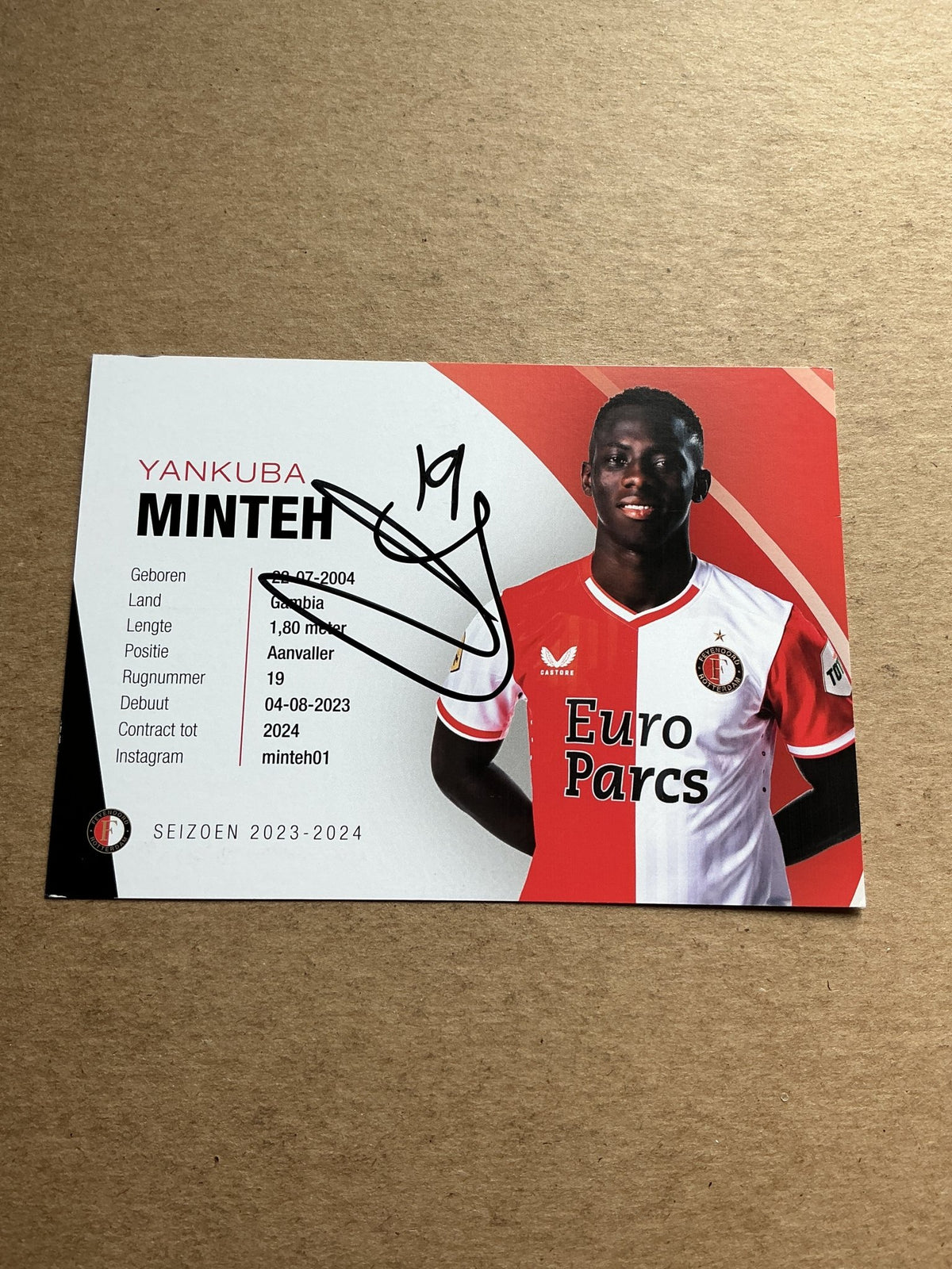 Yankuba Minteh, Gambia 🇬🇲 Feyenoord Rotterdam 2023/24 hand signed - Autographs-World