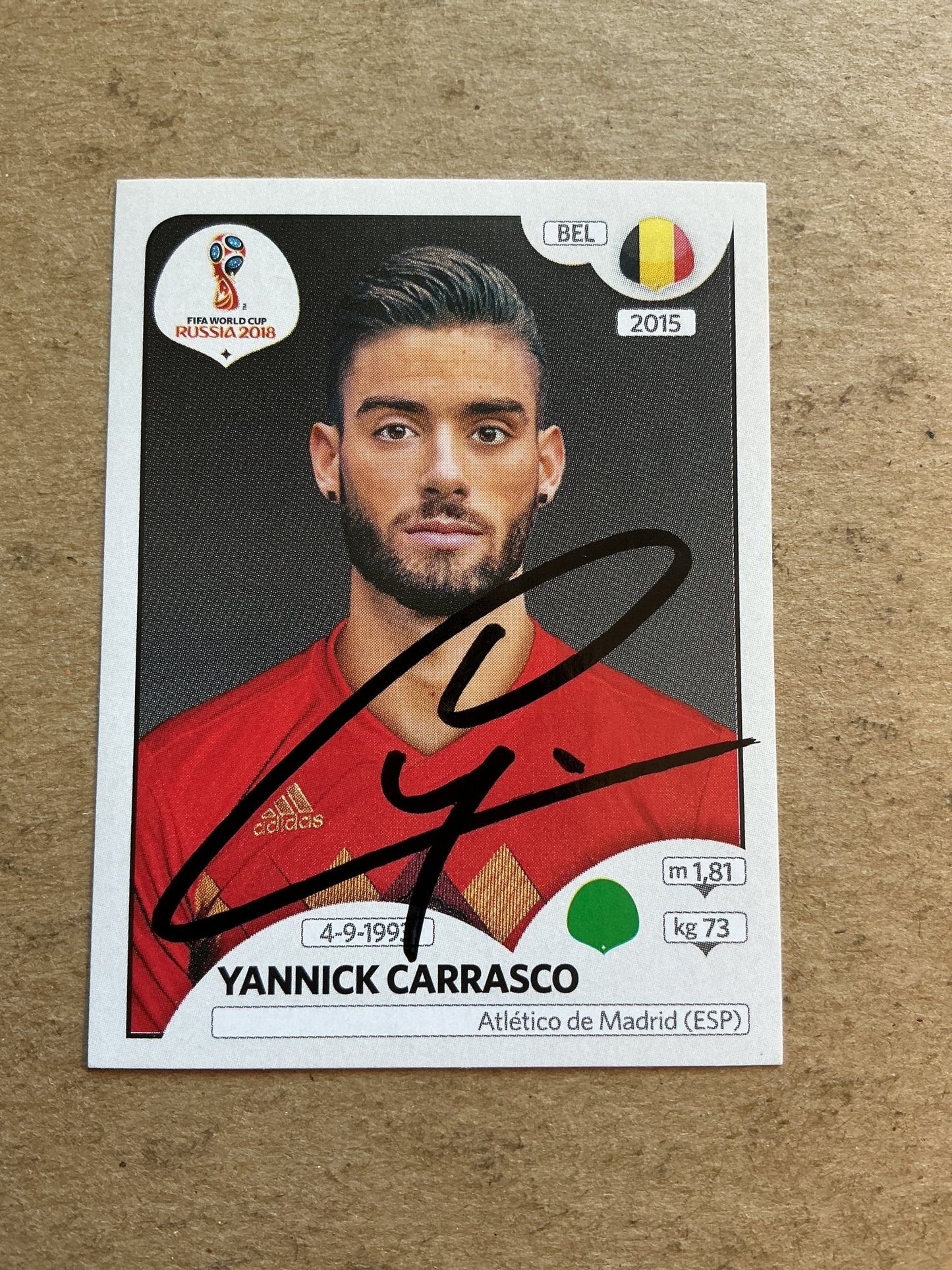 Yannick Carrasco, Belgium 🇧🇪 FIFA World Cup 2018 Panini hand signed - Autographs-World