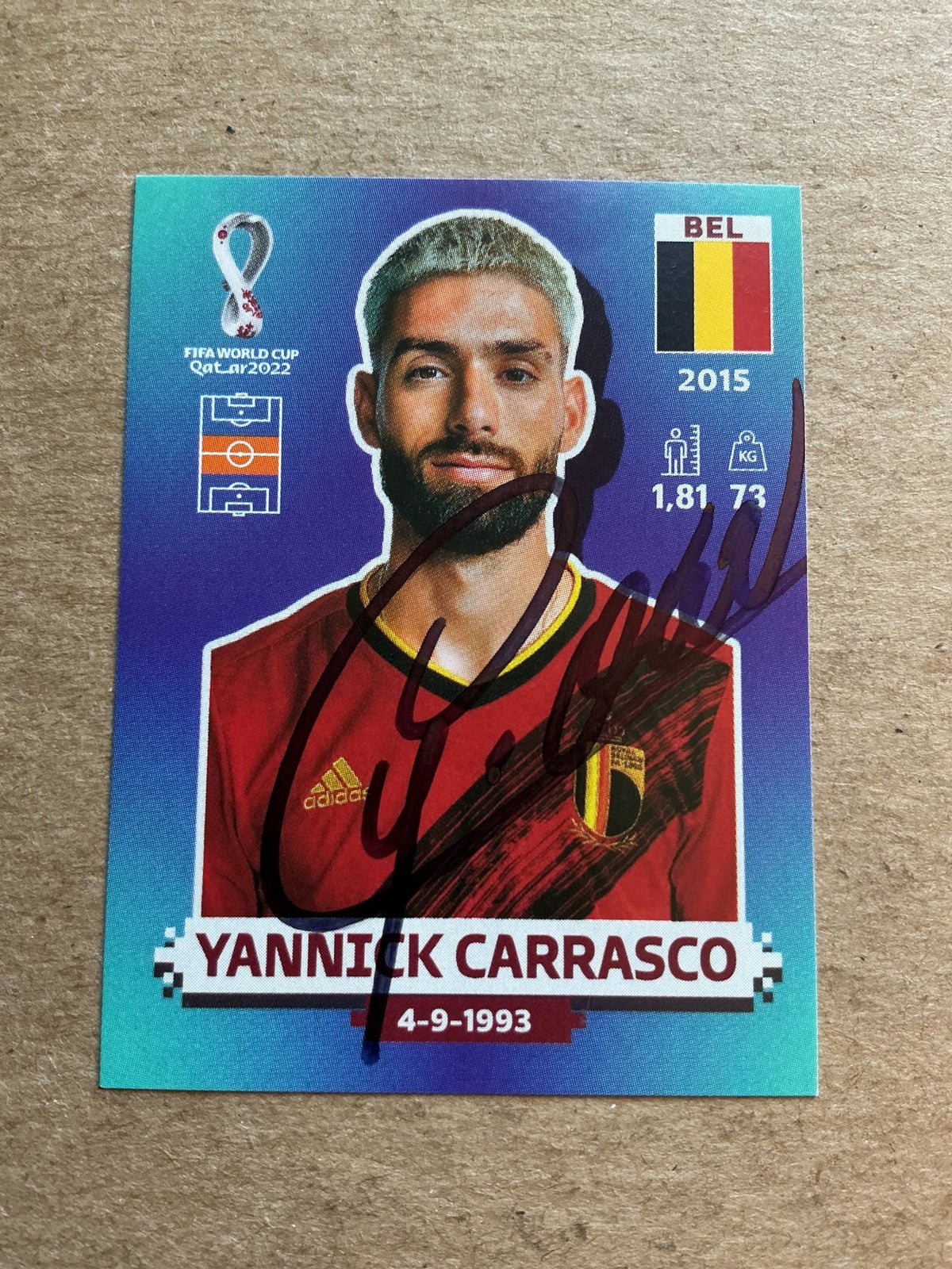 Yannick Carrasco, Belgium 🇧🇪 FIFA World Cup 2022 Panini hand signed - Autographs-World
