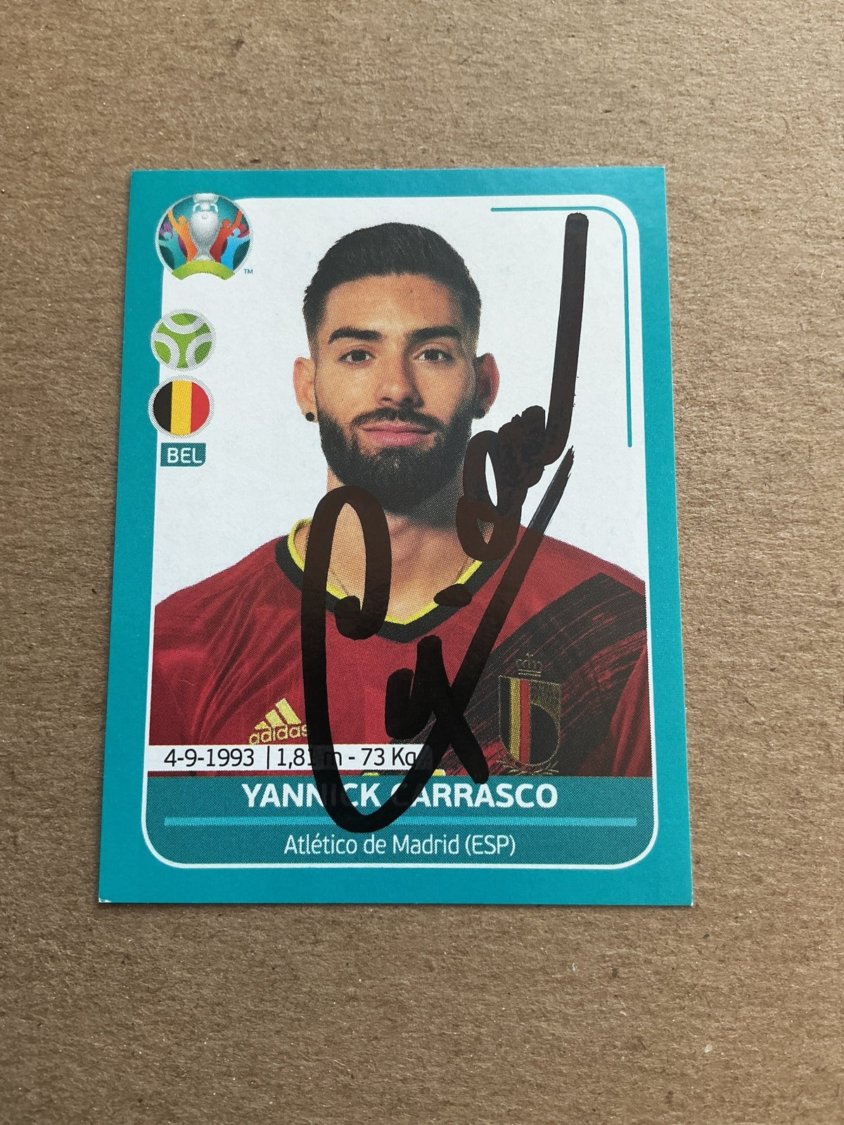 Yannick Carrasco, Belgium 🇧🇪 UEFA Euro 2020 Panini hand signed - Autographs-World