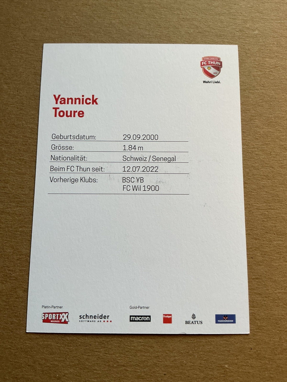 Yannick Toure, Senegal 🇸🇳 FC Thun 2022/23 hand signed - Autographs-World
