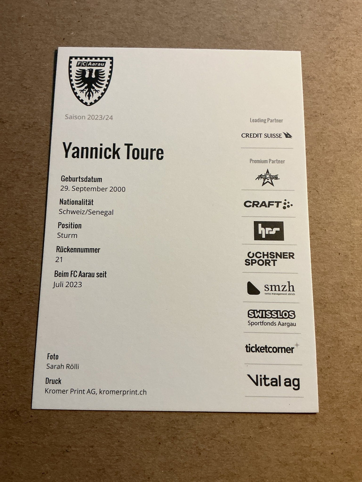 Yannick Toure, Switzerland 🇨🇭 FC Aarau 2023/24 hand signed - Autographs-World