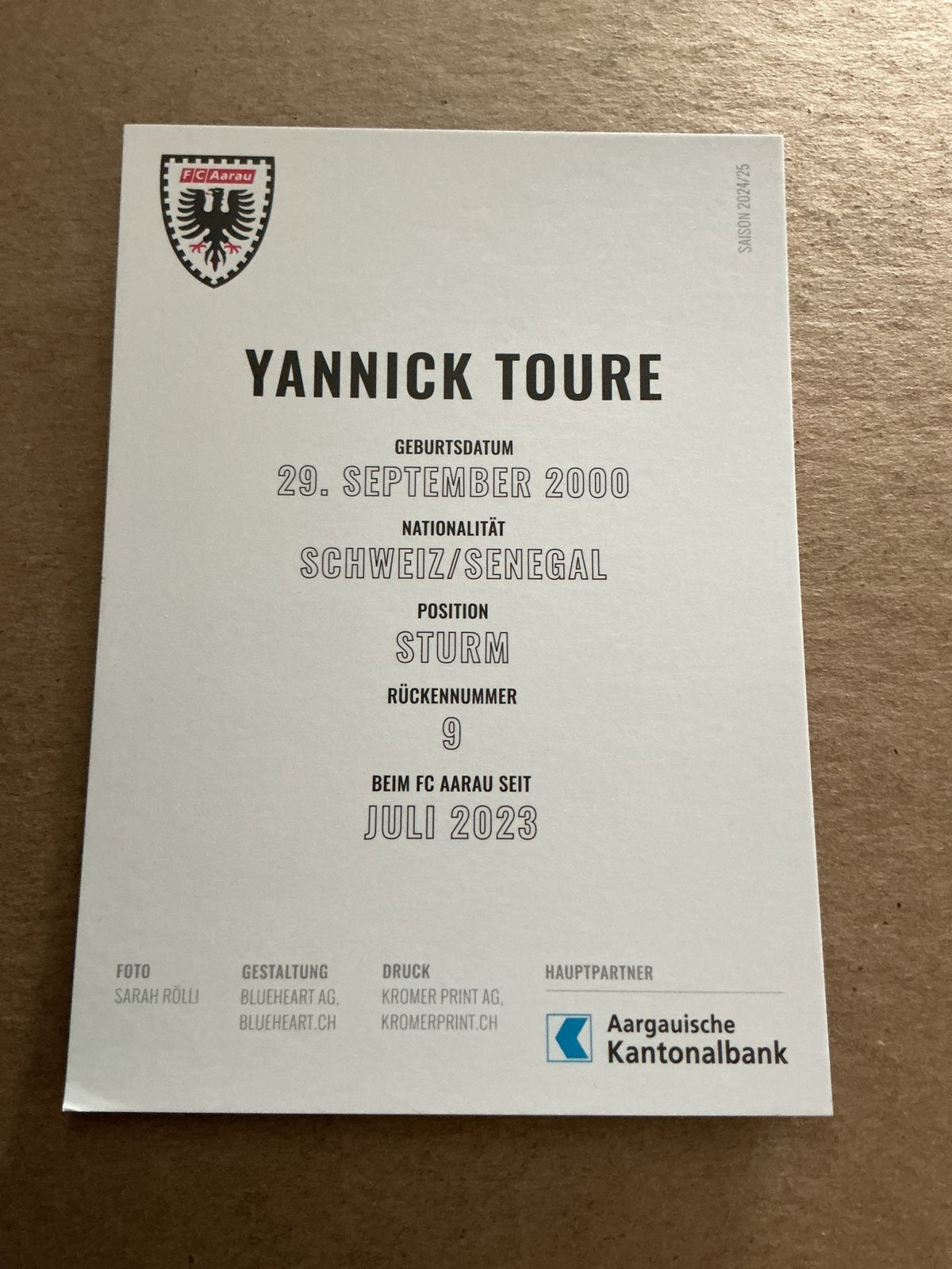 Yannick Toure, Switzerland 🇨🇭 FC Aarau 2024/25 hand signed - Autographs-World