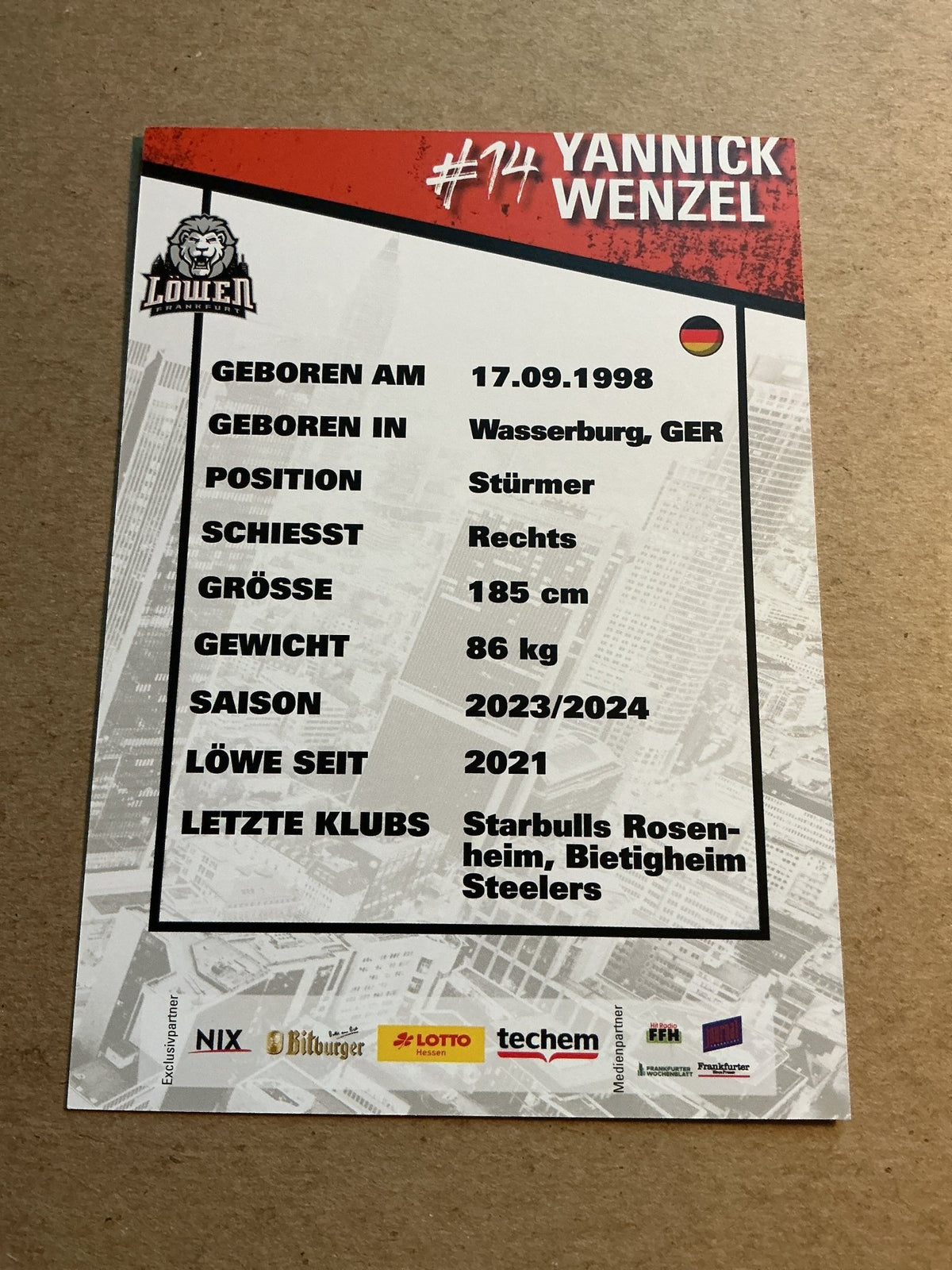 Yannick Wenzel, Germany 🇩🇪 Löwen Frankfurt 2023/24 hand signed - Autographs-World