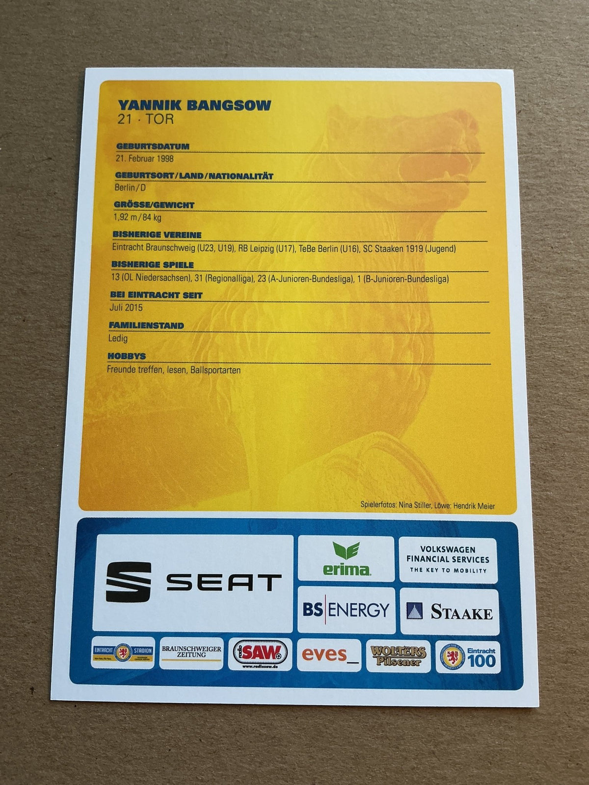 Yannik Bangsow, Germany 🇩🇪 Eintracht Braunschweig 2019/20 hand signed - Autographs-World