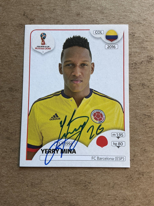 Yerry Mina, Colombia 🇨🇴 FIFA World Cup 2018 Panini hand signed - Autographs-World