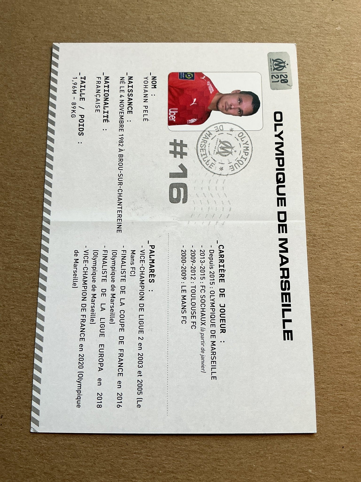 Yohann Pelé, France 🇫🇷 Olympique Marseille 2020/21 hand signed - Autographs-World