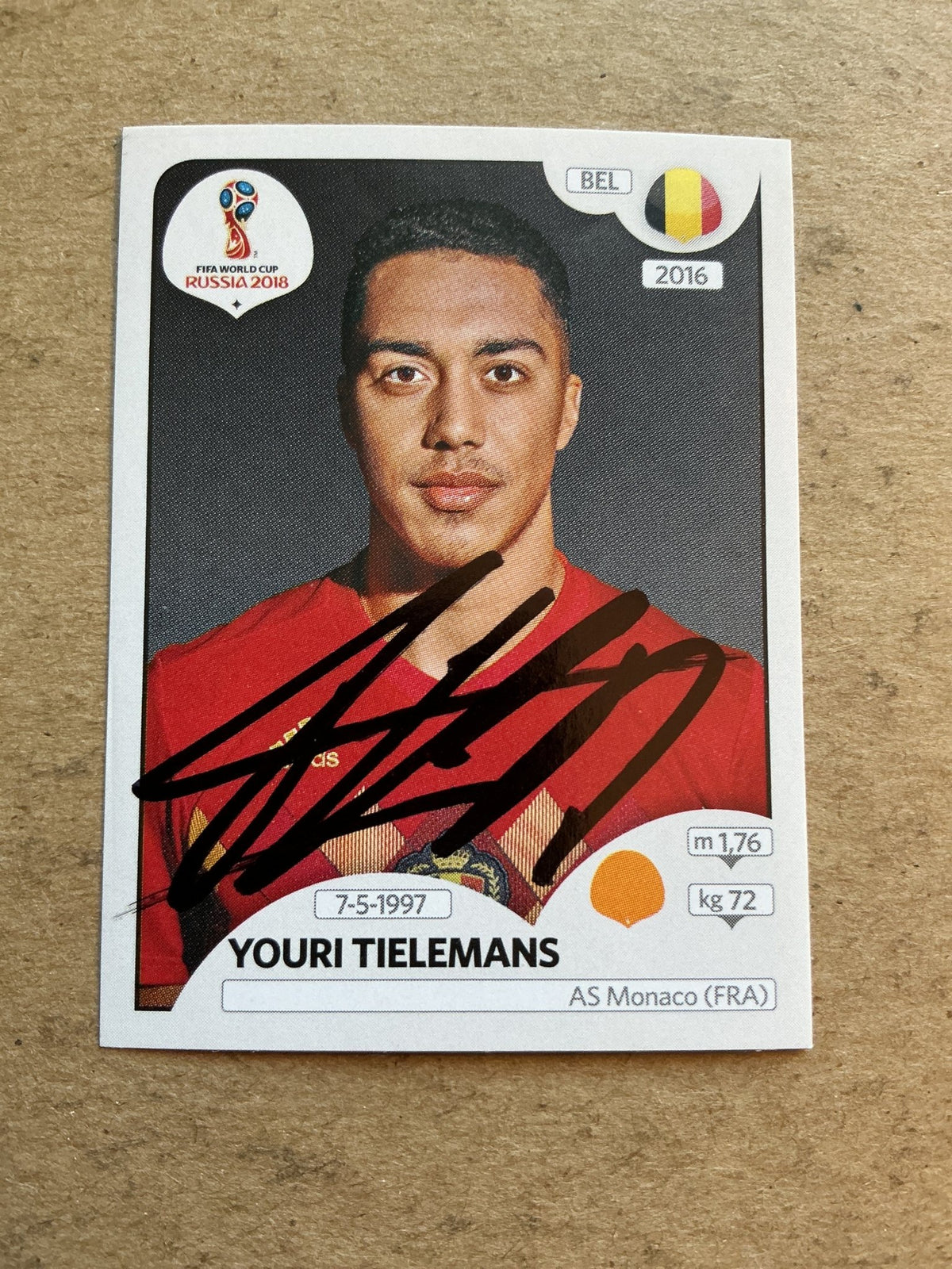 Youri Tielemans, Belgium 🇧🇪 FIFA World Cup 2018 Panini hand signed - Autographs-World