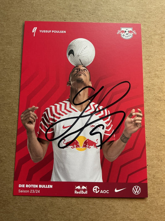 Yussuf Poulsen, Denmark 🇩🇰 RB Leipzig 2023/24 hand signed - Autographs-World