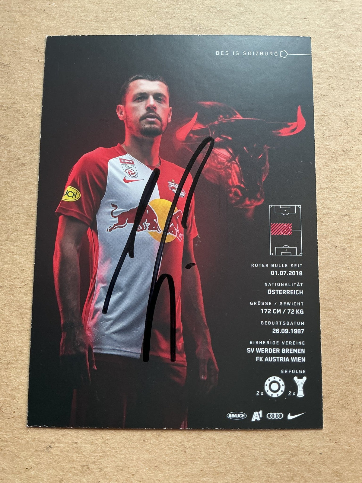 Zlatko Junuzović, Austria 🇦🇹 Red Bull Salzburg 2020/21 hand signed - Autographs-World