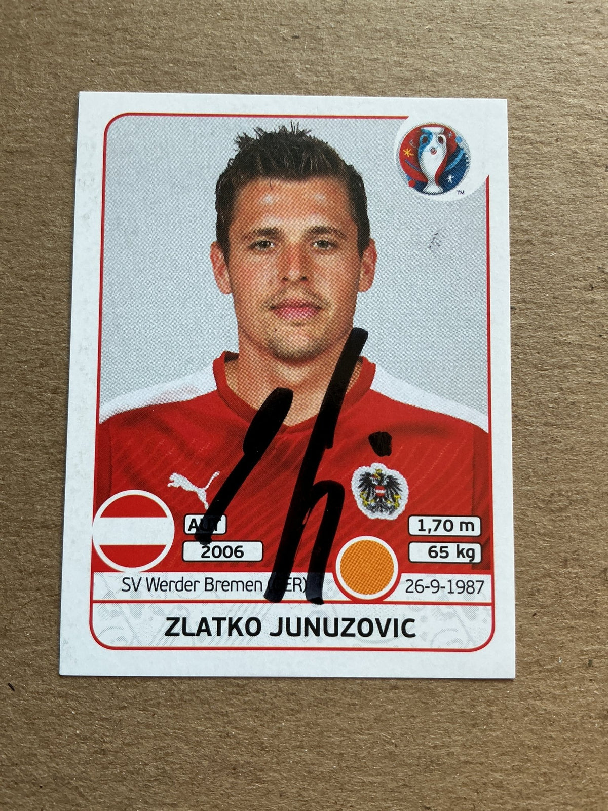 Zlatko Junuzovic, Austria 🇦🇹 UEFA Euro 2016 Panini hand signed - Autographs-World